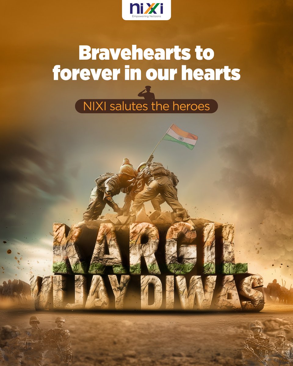 Their courage shook mountains. Their sacrifice echoes through
time. On this Kargil Vijay Diwas, NIXI salutes the indomitable spirit of our
heroes.
#KargilVijayDiwas #SaluteToHeroes #IndianArmy #KargilWar #JaiHind #KargilMartyrs #NationFirst #NIXI #TributeToBravehearts