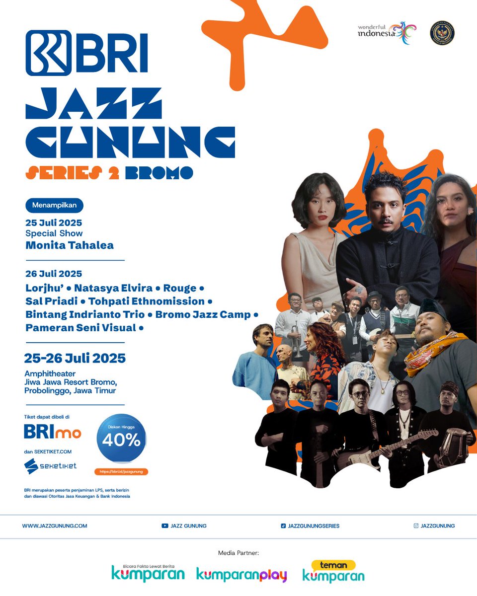 kumparan's tweet image. 🎷🎤 BRI Jazz Gunung Series tahun ini hadir lebih istimewa dari sebelumnya!
Mau pengalaman nonton yang lebih berkesan? Kamu bisa pilih tiket VVIP dan nikmati makan malam eksklusif, official merchandise, serta tempat duduk nyaman di area private.
🌄 Series 2: Bromo, Jumat 25…