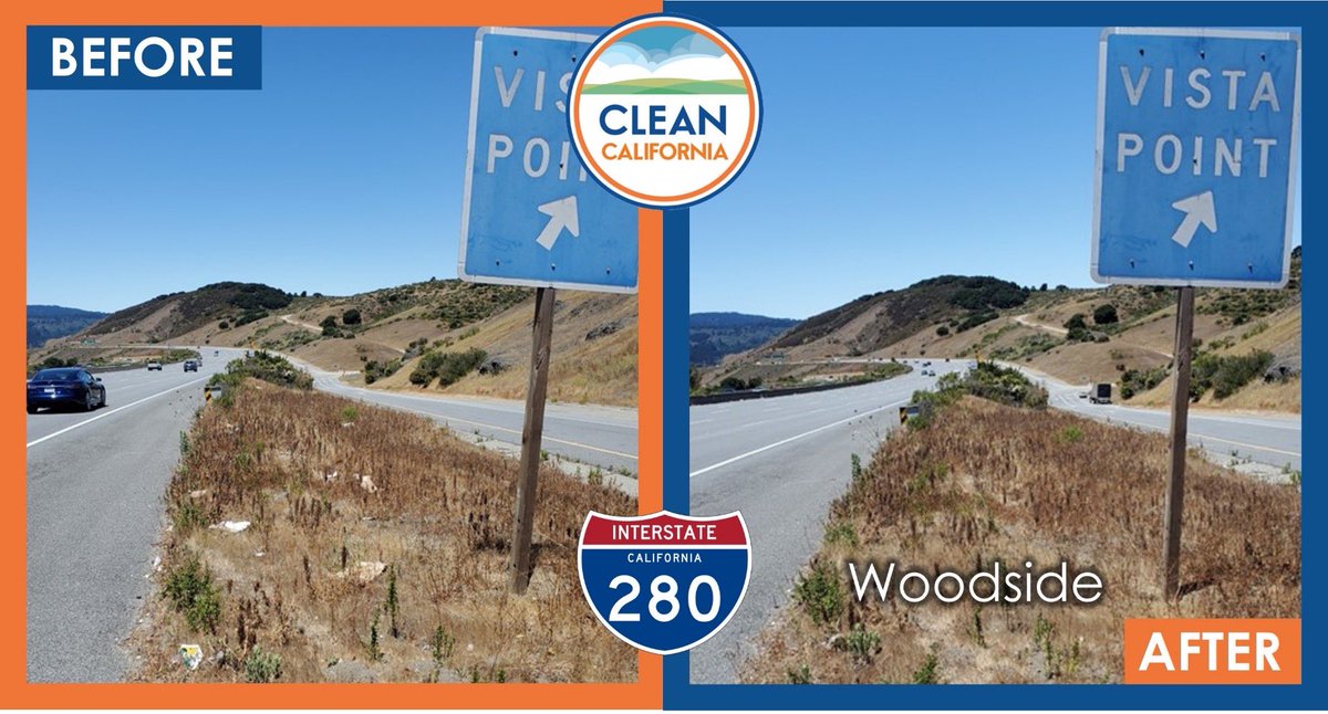CaltransD4's tweet image. California’s beauty is world-famous. But sometimes just one piece of litter ruins the view. Other times, it takes a whole Caltrans crew to restore that view, like recently along this stretch just north of Woodside. Help keep California litter-free. #CleanCA @CA_Trans_Agency