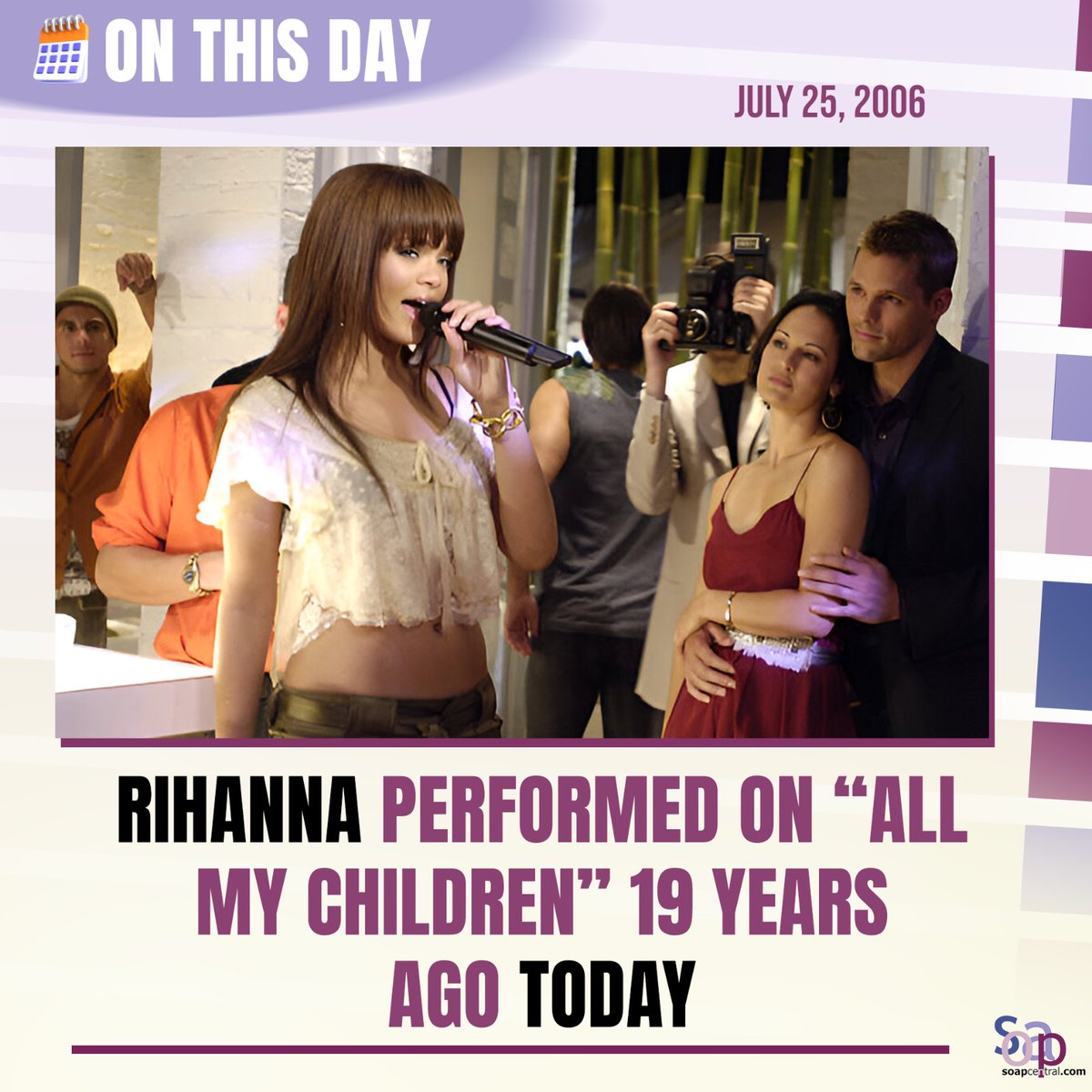 soapcentral's tweet image. In 2006, #Rihanna appeared on #AllMyChildren for the grand opening of “ConFusion,” performing her hit single “S.O.S” and “Kisses Don’t Lie” from her album A Girl Like Me.