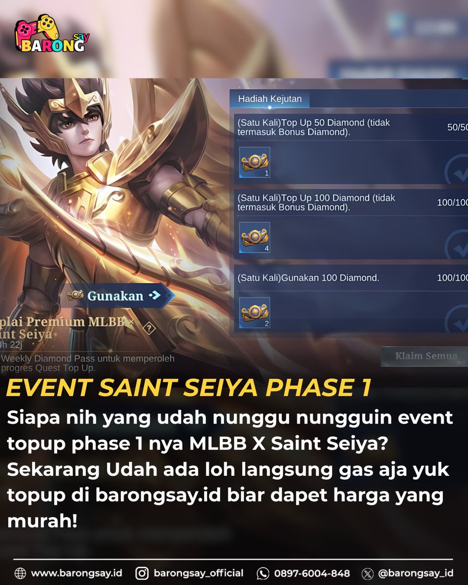 Skin ini jarang banget resale loh, jangan sampe ketinggalan. Minimal wajib punya badang pegasus nya 🤭

📌TEMPAT TOP UP HSR, GENSHIN, ZZZ and many more LEGAL, AMAN, TERPERCAYA:
➤ Hanya di BARONGSAY.ID! Proses kilat
➤ Layanan Top Up Aktif 24 Jam, transaksi melalui