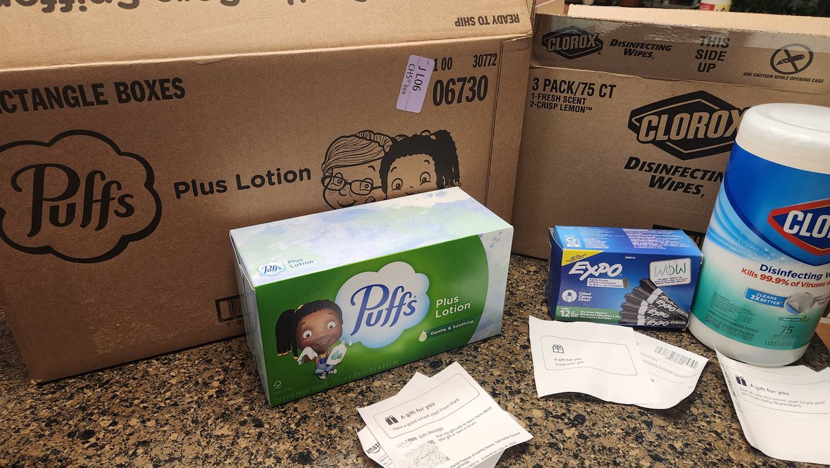 Allison___G's tweet image. Came home after a really sad, hard day to some happy #clearthelist packages! Thank you so much to Mark for the tissues, Kelly for the wipes (@BlackHeart3113 ?), and whoever sent the Expo markers!! So grateful!!
