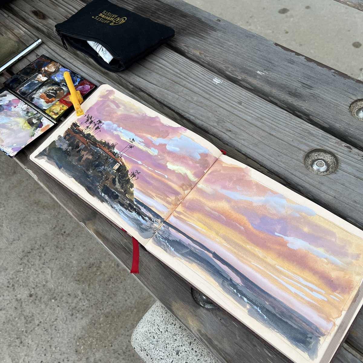 Jared_Cullum's tweet image. Sunset San Diego - Windansea beach watercolor on toned sketchbook