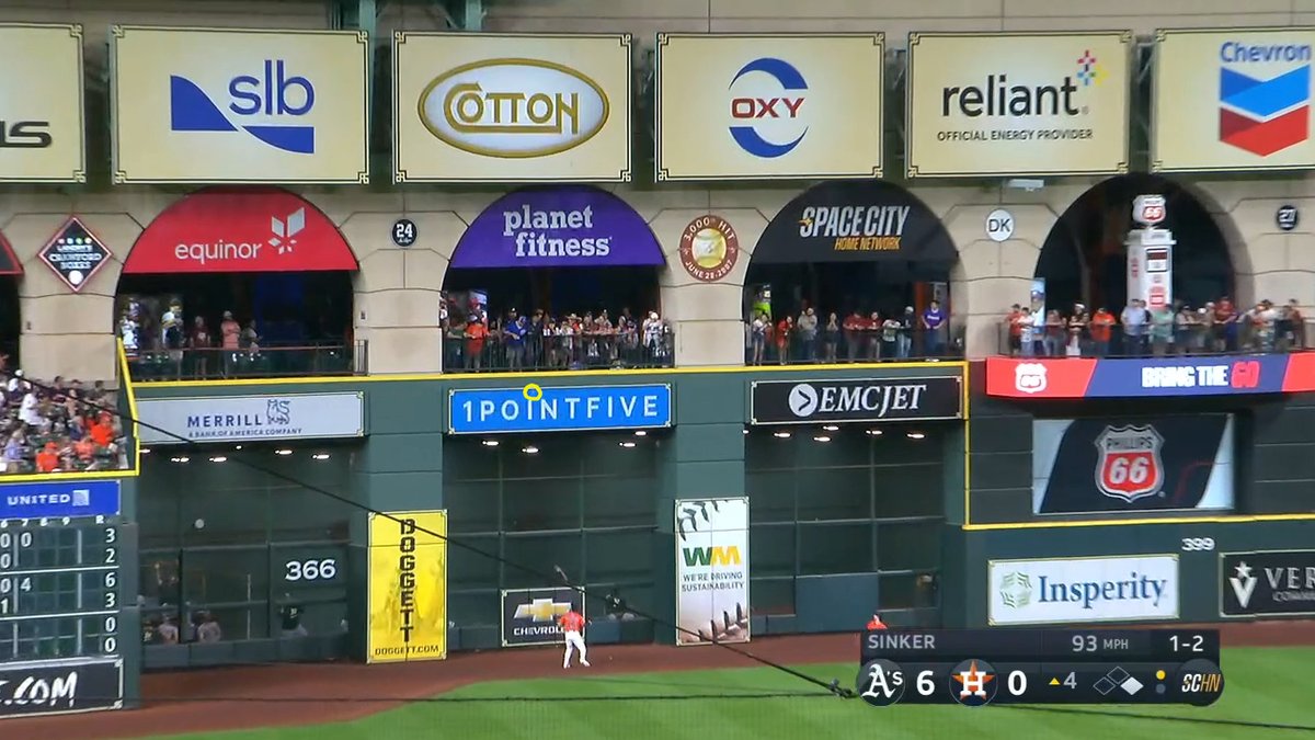 MannyOnMLB's tweet image. This is how close Kurtz came to the first five-homer game in MLB history tonight.
I think the '1POINTFIVE' sign is for how many feet short of a homer that ball came.