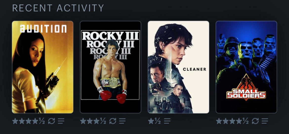 My #LastFourWatched this #LetterboxdFriday:

A childhood fav, an awful Die Hard riff, a cheesy 80’s sequel, and a J-Horror classic