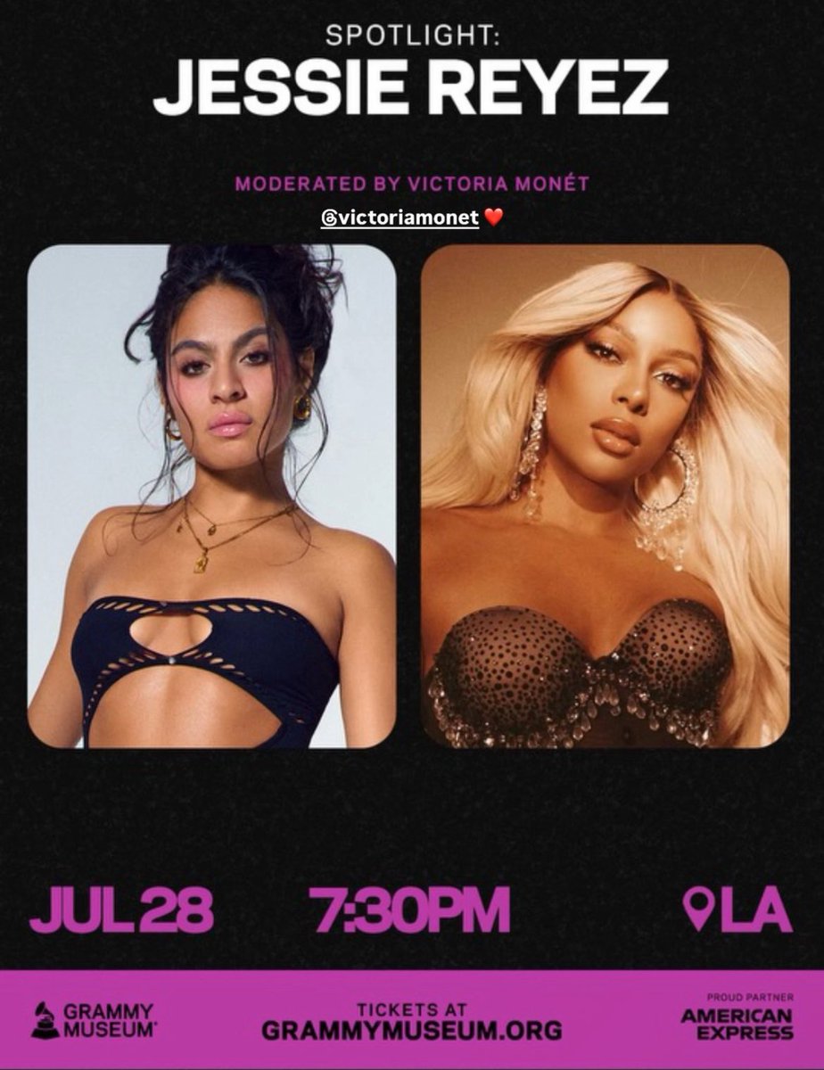 victoriantribe's tweet image. Victoria Monét will be moderating the Grammy Museum Spotlight: Jessie Reyez discussion on Monday, July 28th 7:30 - 9 PM PST at the Grammy Museum! Tickets are available for the event at the link below.
🎟️ → grammymuseum.org/event/spotligh…