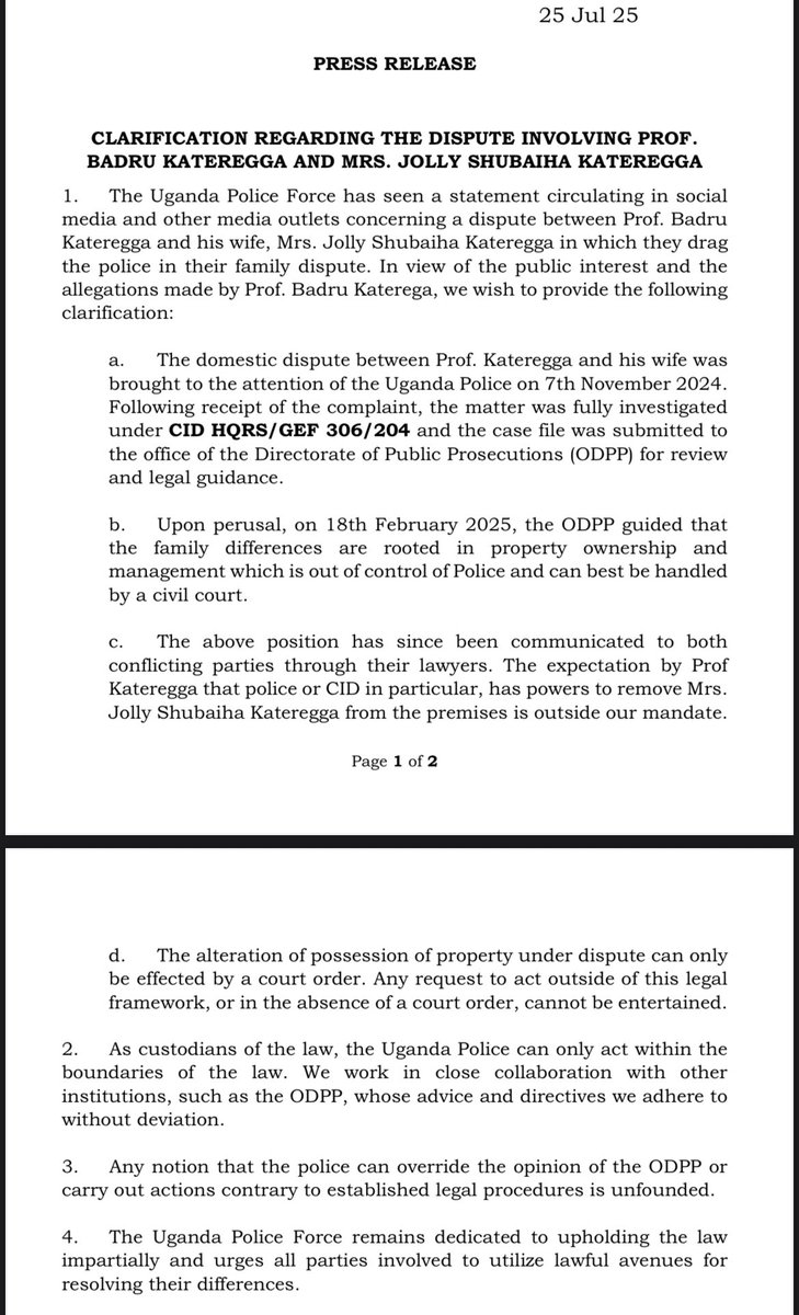 ayikoru_m's tweet image. In the view of the public interest and the allegations made by Prof. Badru Kateregga, @PoliceUg @CID1_UG wish to provide the following clarification: 👇