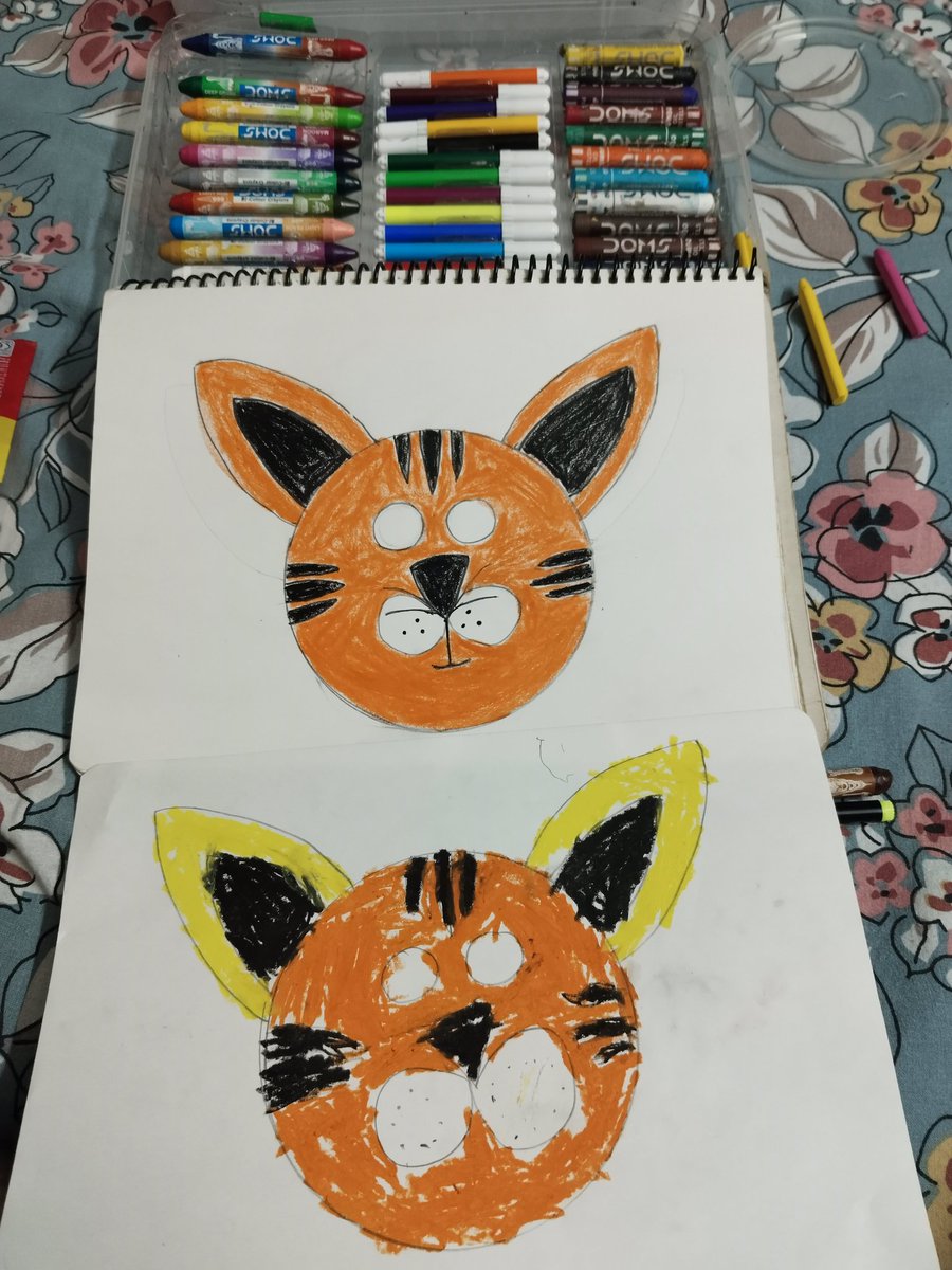 Tiger Day prep for my nephew's kindergarten! Had to channel my inner Picasso to make a tiger mask for his school event. Who’s your pick for king of cuteness? 🐯🧡 

(P.S. he got bored using the same colour for long, so used yellow for the ear)