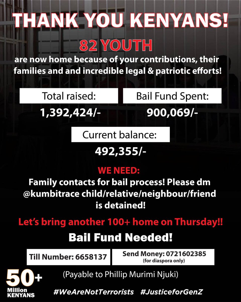 _James041's tweet image. We are still contributing bail for our fellow comrades in detention.
Remember to support with any amount you can.
Solidarities strengthen the fighting spirit of freedom fighters.
#WeAreNotTerrorists #FreeOurComrades #RutoMustGo