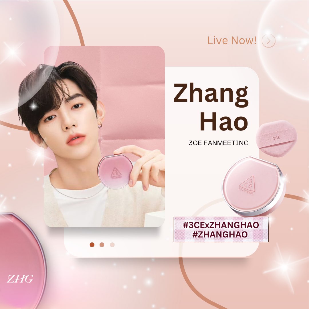 ZHANGHAOGLOBAL's tweet image. [HASHTAG EVENT]

Today is Zhang Hao’s fanmeeting with 3CE! Let’s start trending the tags below to support him today! 

Make sure to post and interact with others with the tags when discussing the event to raise the trend! 

ZHANG HAO 3CE FANMEETING 

#3CExZHANGHAO
#ZHANGHAO