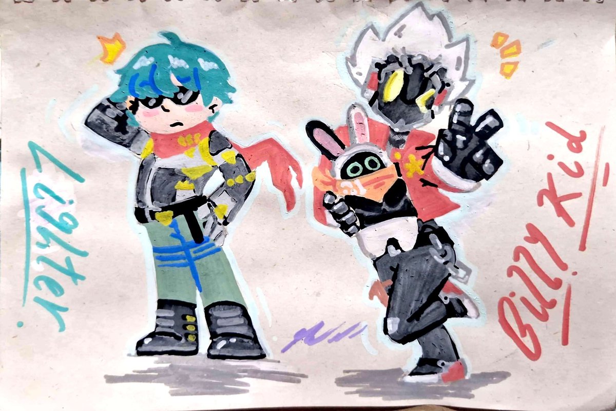 maria_crossover's tweet image. First time drawing Lighter &amp; Billy Kid with acrylic markers, as a request from my cousin and thanks for helping me find Acrylic markers &gt;.&lt;🙏✨
#zzz #zenlesszonezero #zzzlighter #zzzbillykid #billykid #fanart