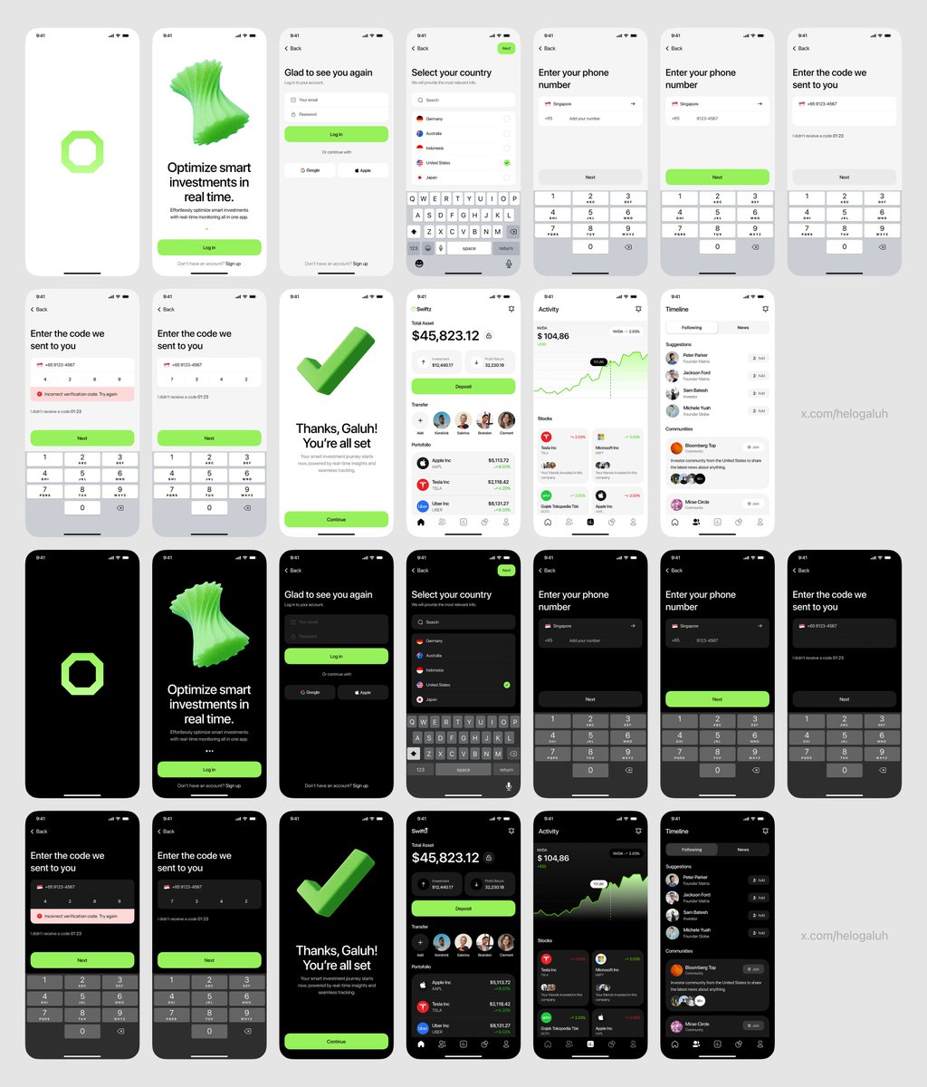 helogaluh's tweet image. 🎁 FREE Swiftz UI Kit – Light & Dark Mode
Just finished designing a clean, mobile-first UI kit for investment apps — and I’m giving it away for FREE! 💸
What’s inside:
🌙 Light & Dark Mode
📱 20+ Mobile-Optimized Screens
🎯 High-quality, clean visual system
🔍 Perfect for…