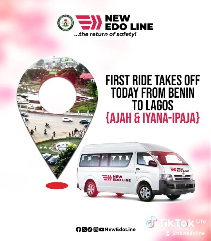 NewEdoLine's tweet image. The wait is over!
Our first official ride takes off today from Benin to Lagos (Ajah & Iyana-Ipaja).
Experience travel with safety, comfort, and dignity — the New Edo Line way
Reserve your seat now at newedoline.com
#TheReturnOfSafety
#RideNewEdoLine
#DrivenByDignity