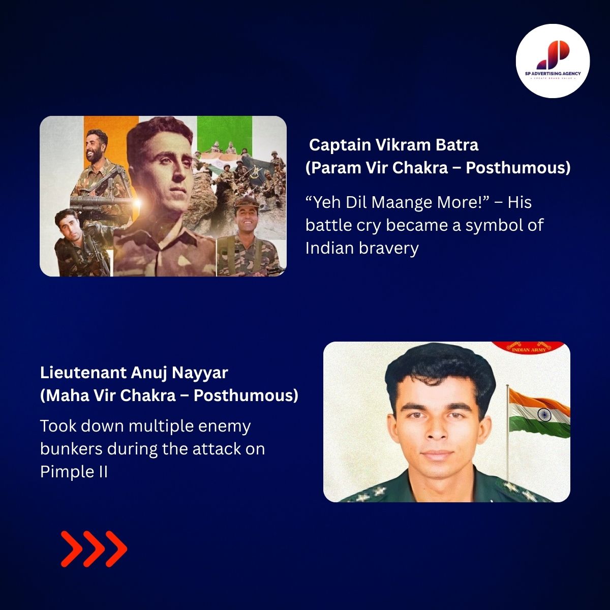 SPAdvertising14's tweet photo. #SPAdvertisingAgency proudly salutes our real heroes.

Today, we honor the unmatched courage and sacrifice of our Indian soldiers.

Kargil Vijay Diwas is not just a date—it’s a reminder of the bravery, pride  of our nation.

Let us never forget the heroes.
Jai Hind! 🙏 https://t.co/tcYrS4PZTd