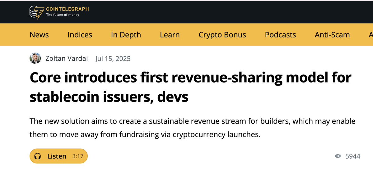 Core_Belle's tweet image. The chain with real users, real yield, and now real builder incentives.
That’s Core. @Coredao_Org
cointelegraph.com/news/core-reve…