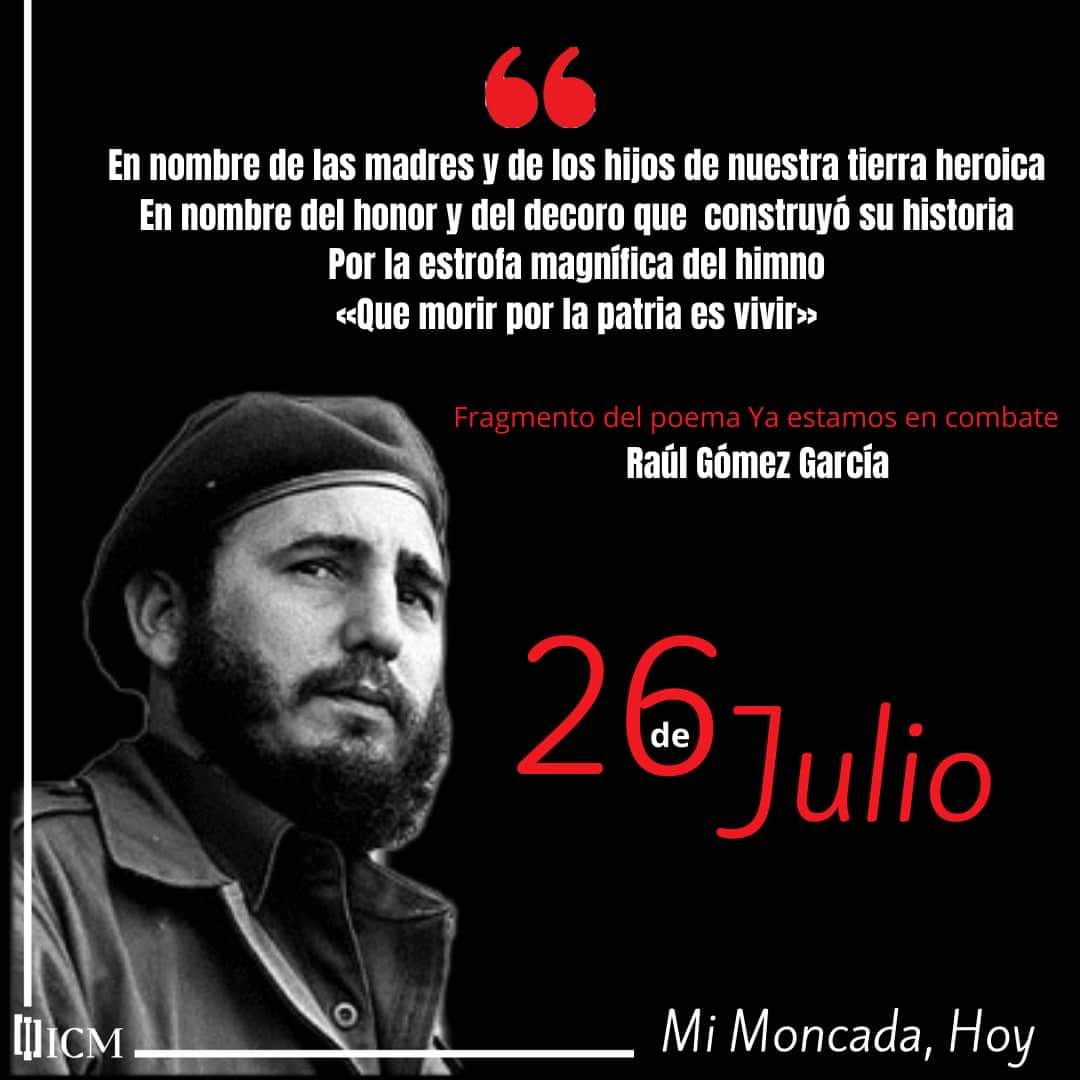 Por nuestro honor de hombres ya estamos en combate
Sintamos en lo hondo la sed enfebrecida de la patria
Pongamos en la cima del Turquino la Estrella Solitaria.
Raúl Gómez García
#LaLuchaNoHaCesado