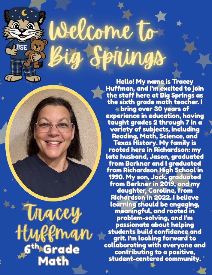 Bonnie Altimore, M. Ed. (@maninabonnie) on Twitter photo We are so excited to welcome Mrs. Huffman back to RISD! She will be a great addition to our 6th grade team! <a href="/BSE_Bobcats1/">Big Springs Elementary School</a> <a href="/Principal_MrB/">Grant Bortnem</a> We are so excited to welcome Mrs. Huffman back to RISD! She will be a great addition to our 6th grade team! <a href="/BSE_Bobcats1/">Big Springs Elementary School</a> <a href="/Principal_MrB/">Grant Bortnem</a>