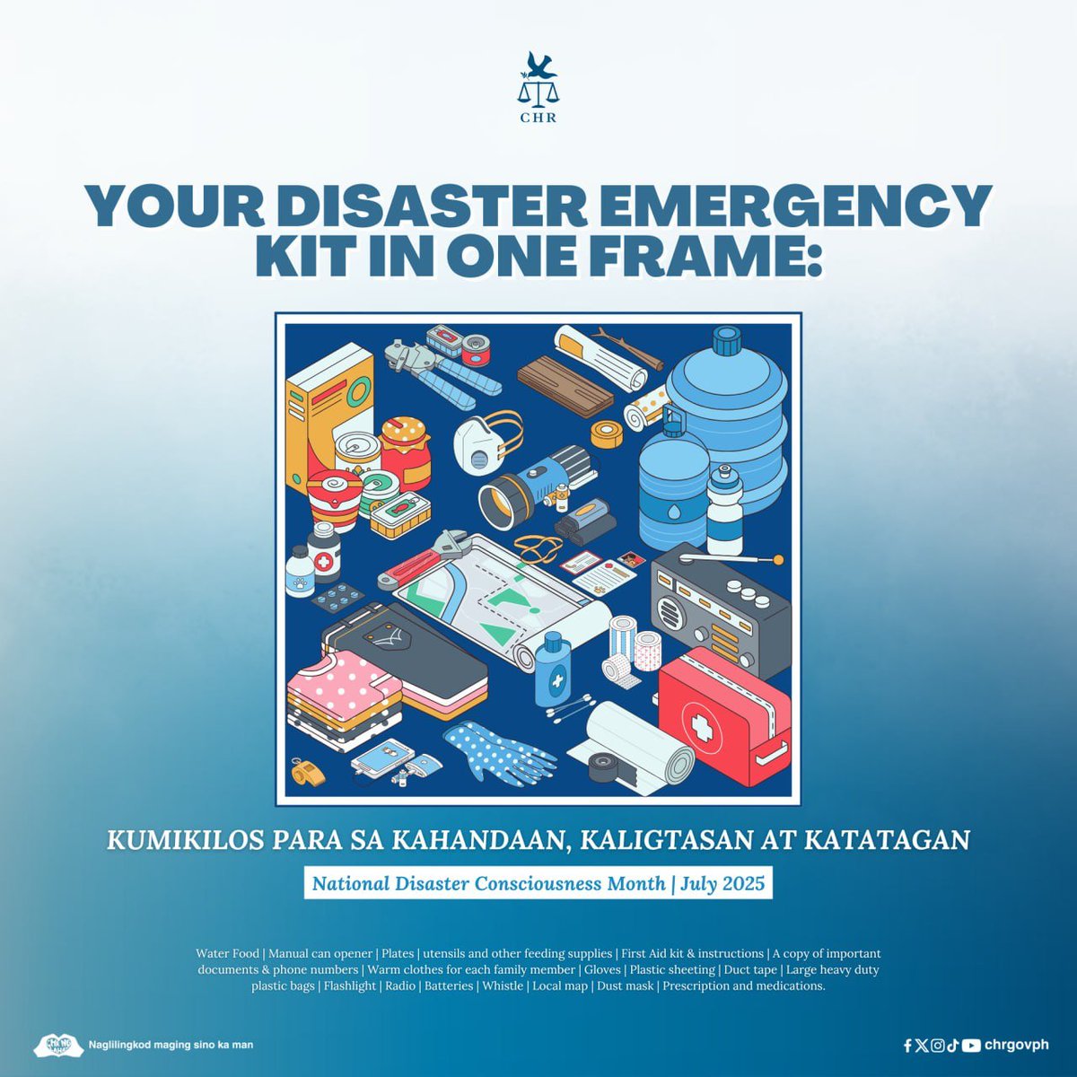 CHR Philippines (@chrgovph) on Twitter photo ๐ฆ๐ฎ ๐ฏ๐ฎ๐๐ฎ๐ ๐๐ฎ๐ธ๐๐ป๐ฎโ๐ฑ๐ฎ๐ฝ๐ฎ๐ ๐น๐ฎ๐ด๐ถ๐ป๐ด ๐ต๐ฎ๐ป๐ฑ๐ฎ!
Ngayong National Disaster Consciousness Month, muling pinapaalala ng CHR ang kahalagahan ng kahandaan upang masiguro ang kaligtasan sa panahon ng sakuna.
Ang pagiging handa ay hindi lamang isang responsibilidad, ๐ฆ๐ฎ ๐ฏ๐ฎ๐๐ฎ๐ ๐๐ฎ๐ธ๐๐ป๐ฎโ๐ฑ๐ฎ๐ฝ๐ฎ๐ ๐น๐ฎ๐ด๐ถ๐ป๐ด ๐ต๐ฎ๐ป๐ฑ๐ฎ!
Ngayong National Disaster Consciousness Month, muling pinapaalala ng CHR ang kahalagahan ng kahandaan upang masiguro ang kaligtasan sa panahon ng sakuna.
Ang pagiging handa ay hindi lamang isang responsibilidad,
