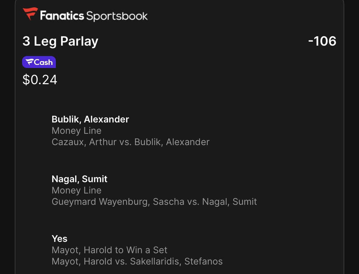 ProfitPickz's tweet image. 💥🎾 WAKE N CASH PARLAY 🎾💥
3-leg 🔒 at -106 — let’s eat early 💸☀️
✅ Bublik ML
✅ Sumit Nagal ML
✅ Mayot to win a set
Odds tight… but the read is tighter 🎯
Let’s rip this breakfast ticket 🚀☕️
#TennisPicks #Parlay #GamblingTwitter