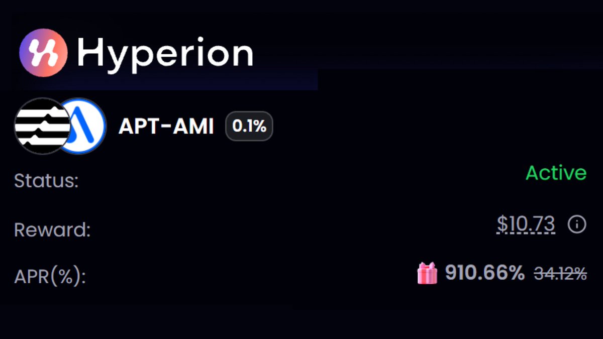 Fiona_apt's tweet image. Want high yields with $AMI? 🔥
I’m farming the APT/AMI pool on @hyperion_xyz, and the APR is insane - 910.66%! 😱
Already making $10 a day!
@AmnisFinance just launched a 1-month APR boost campaign, rewarding AMI liquidity providers.
Don’t wait, get in NOW before the APR…