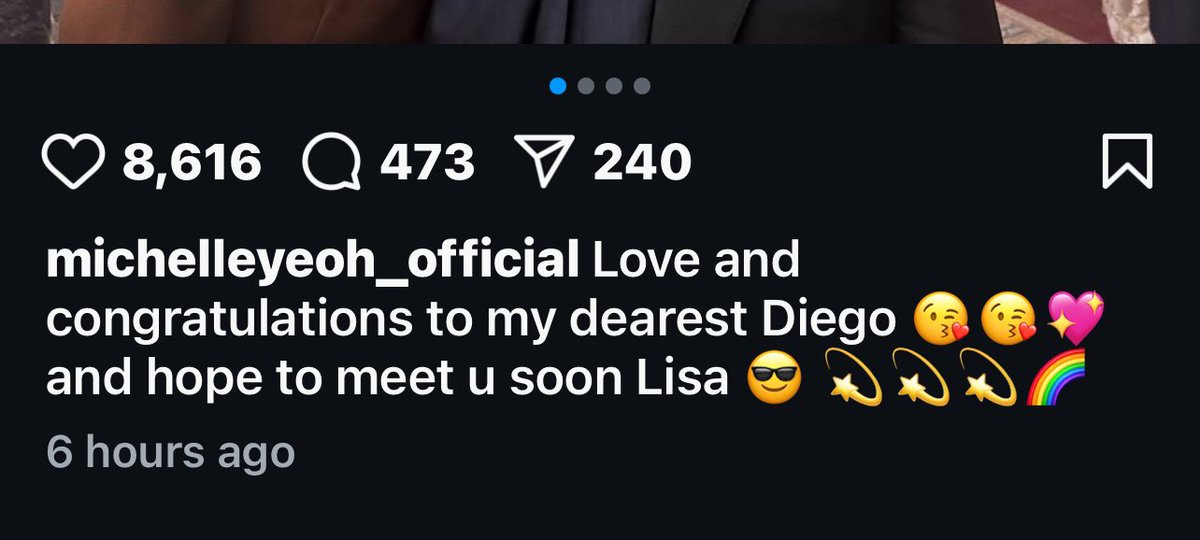 lisaporrtrait's tweet image. Oscar-winning actress Michelle Yeoh, known for Everything Everywhere All at Once, sent love to Lisa in a recent Instagram post:
“Hope to meet u soon Lisa 😎💫