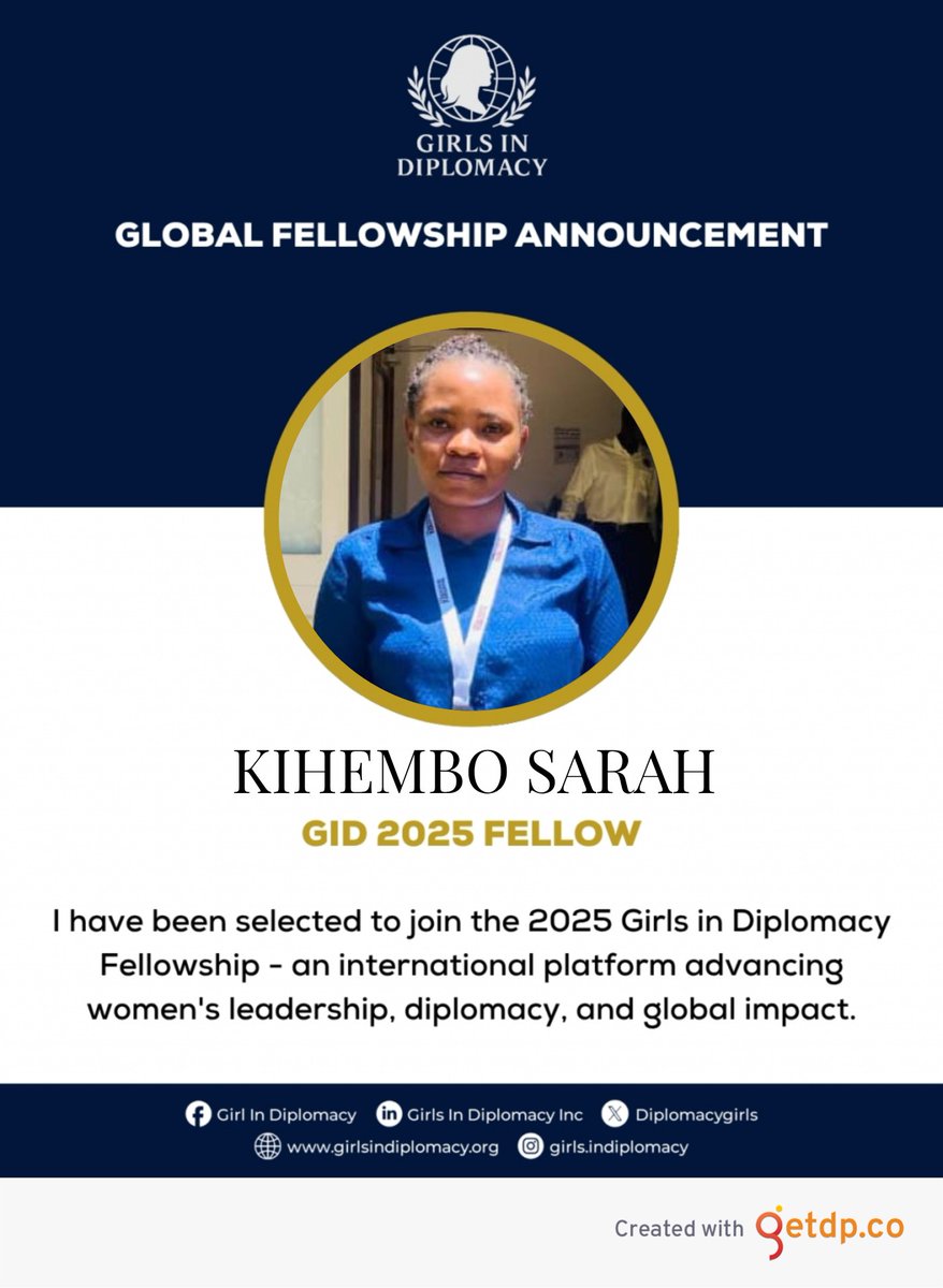 KihemboSarah1's tweet image. Am honored to have been selected as a 2025 Fellow for the Girls in Diplomacy Global Fellowship a prestigious international platform committed to advancing women’s leadership, diplomacy, andglobal impact.@GIDFellow2025
@DiplomacyGirls
@DaisyNakyobe
@MEMPROWUganda
@MemprowGirls