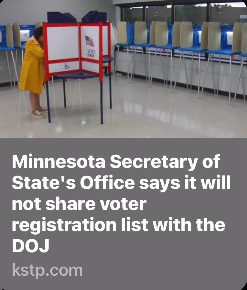 Pam Altendorf (@pamaltendorf) on Twitter photo 🚨🚨🚨Breaking News
MN Secretary of State refusing to share requested voter registration records with Federal Government DOJ.
🤔Hmmmm
<a href="/MNSteveSimon/">Steve Simon</a> how does this build trust and transparency into our MN election system….!? 🚨🚨🚨Breaking News
MN Secretary of State refusing to share requested voter registration records with Federal Government DOJ.
🤔Hmmmm
<a href="/MNSteveSimon/">Steve Simon</a> how does this build trust and transparency into our MN election system….!?
