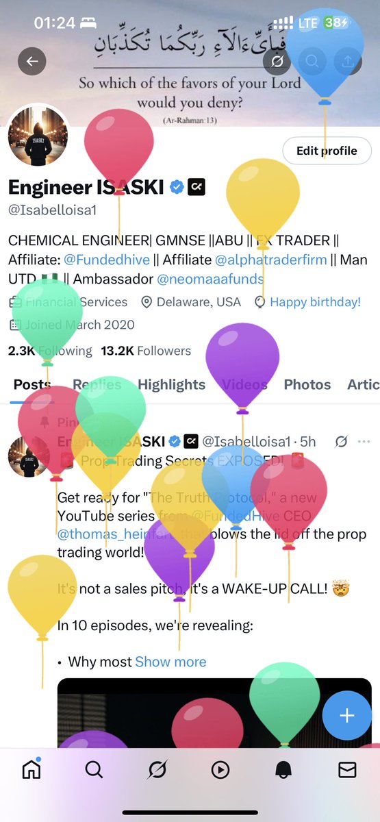 SANKURUFX πππ (@pemzifx) on Twitter photo Happy birthday to you my Bro <a href="/Isabelloisa1/">Engineer ISASKI</a> wishing you long life, Grace and prosperity Bro
More trading wins and better results in your trading journey
Engineer by calling, Trading as a gifted and your kindness is a Nature from Almighty Allah
Happy birthday once again πππποΈ Happy birthday to you my Bro <a href="/Isabelloisa1/">Engineer ISASKI</a> wishing you long life, Grace and prosperity Bro
More trading wins and better results in your trading journey
Engineer by calling, Trading as a gifted and your kindness is a Nature from Almighty Allah
Happy birthday once again πππποΈ