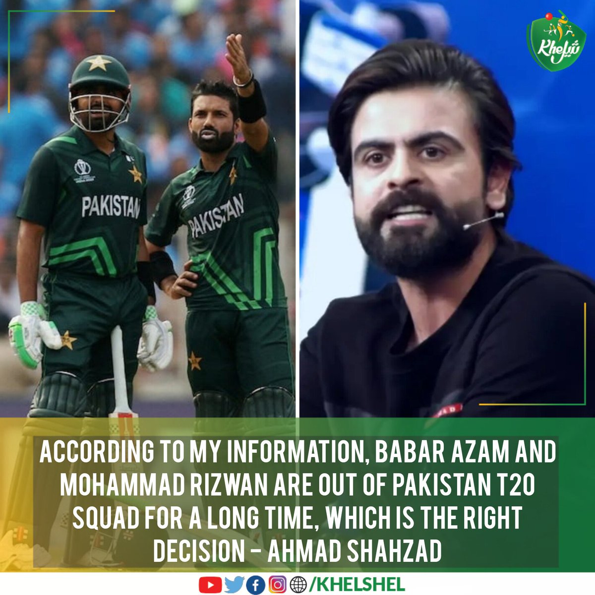khelshel's tweet image. Ahmad Shahzad believes Babar Azam and Mohammad Rizwan are out of the Pakistan T20 squad for a long time.
#Cricket | #Pakistan | #AhmadShahzad | #BabarAzam | #MohammadRizwan | #Lahore