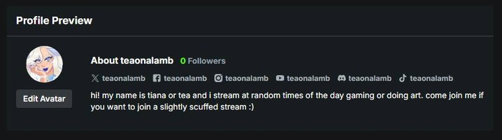 made myself a kick channel! going to add kick to my multi-platform streaming list. give the channel a follow if you want to continue to support me! i plan on streaming again in august, along with an irl stream of my hawaii trip at the end of august! kick.com/teaonalamb