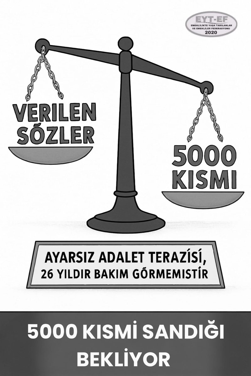 2.TAG
👇
#5000KısmiSandığıBekliyor

Kazanılmış hakları 26 yıl önce,
bir gecede ellerinden alınan,
Verilen sözler de tutulmayınca,
Borçlu ve işsiz kalan,
5000 Prim ve Kısmi Emeklilik
Mağdurlarının Sabrı taştı.

Sandığı bekliyor !

#EmeklilerSandığıBekliyor
<a href="/RTErdogan/">Recep Tayyip Erdoğan</a>
<a href="/isikhanvedat/">Prof. Dr. Vedat Işıkhan</a>