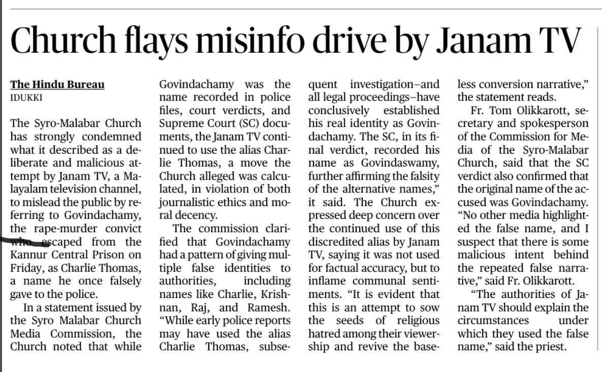 Anandans76's tweet image. Church flays misinformation drive by Janam TV