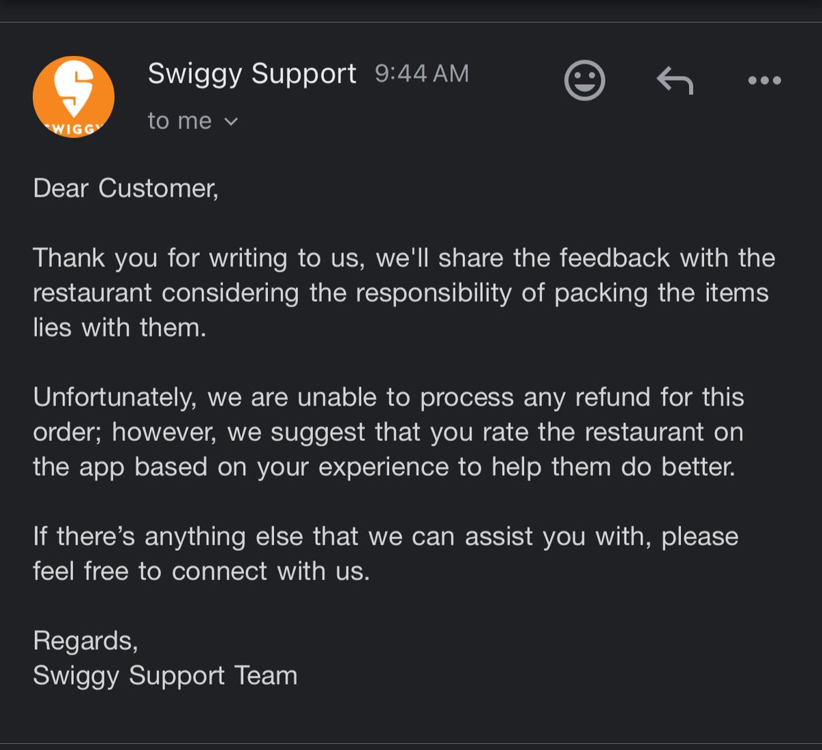 iampmalakar's tweet photo. @SwiggyCares @Swiggy @jagograhakjago Order Id# 212398956924166
This kind of resolution not at all expected @Swiggy. I used ur platform to order food. Now if there is ny discrepancy on the delivered item, is it not comes under ur responsibility to sort it out? @zomatocare I wonder if your policy also same! https://t.co/myLZEjtg0a
