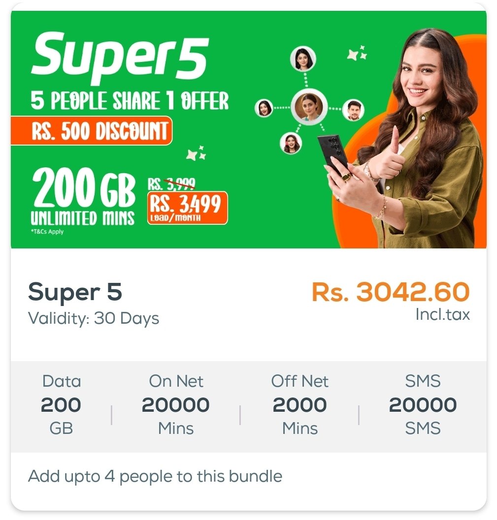 T33Tar's tweet image. Come on @Ufone 😞 😬🥴
U 2 following footsteps of Zong 🇵🇰
They increased 400PKR every Month U bypassed &amp;amp; increasing 500PKR.
It was good package as due to poor network 200GB can't be consumed by 5 persons.
