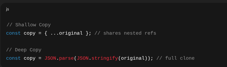 WebdevAshishk's tweet image. 💡 Shallow Copy vs Deep Copy in JavaScript

🔹 Shallow Copy: Copies only top-level data. Nested objects still linked.
🔹 Deep Copy: Copies everything — fully independent