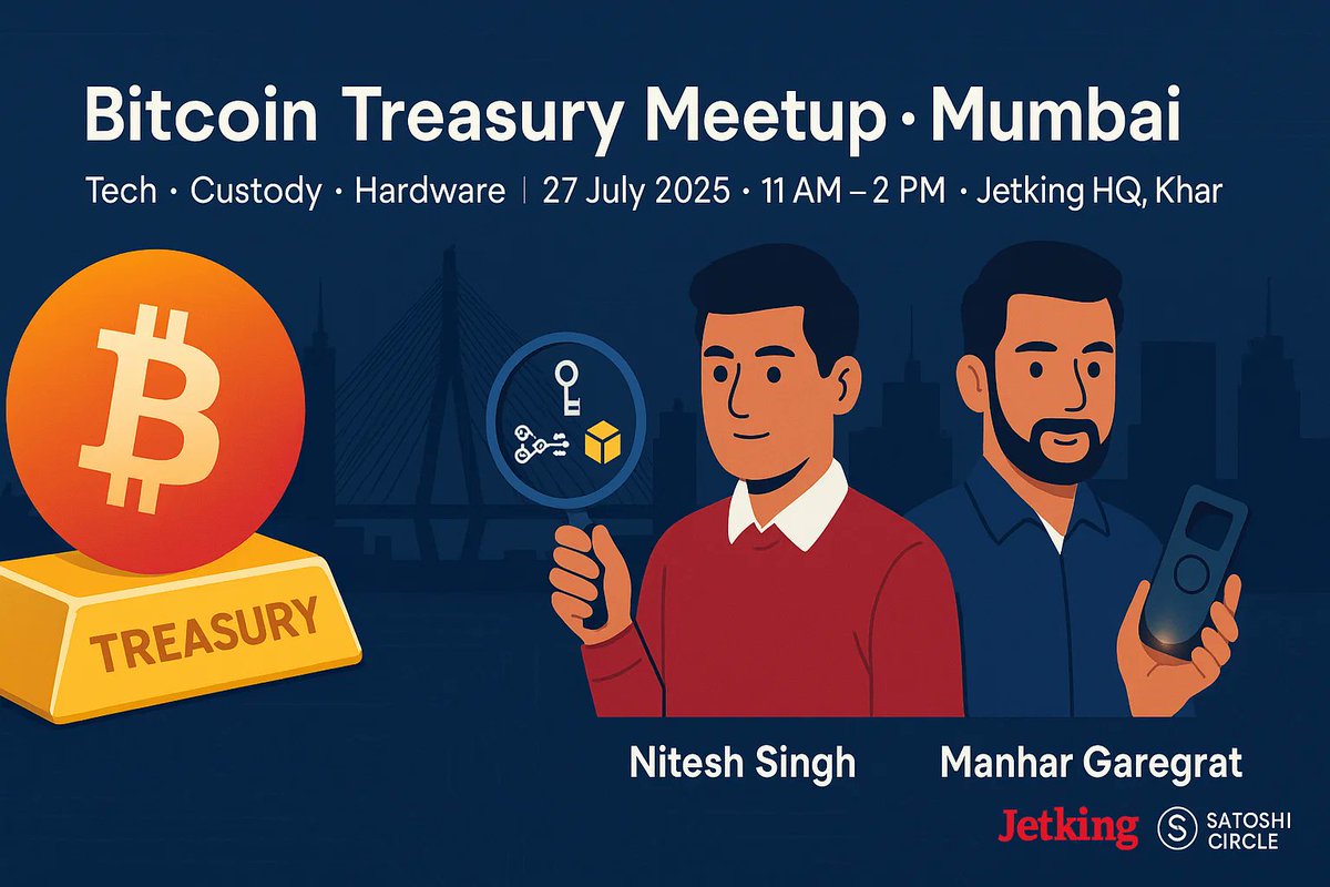 Amol (@amol59113681401) on Twitter photo If you are in Mumbai join us for tomorrow's meetup at Jetking HQ, Khar, Mumbai
Bitcoin Meetup | Jetking HQ, Mumbai | Bitcoin Treasury, Lightning & more!
<a href="/JetkingLtd/">Jetking Limited</a>
🕐 11:00 AM – 2:00 PM
📷 Sunday, 27th July 2025
meetup.com/bitcoincierge/…
lu.ma/ckinwqqc If you are in Mumbai join us for tomorrow's meetup at Jetking HQ, Khar, Mumbai
Bitcoin Meetup | Jetking HQ, Mumbai | Bitcoin Treasury, Lightning & more!
<a href="/JetkingLtd/">Jetking Limited</a>
🕐 11:00 AM – 2:00 PM
📷 Sunday, 27th July 2025
meetup.com/bitcoincierge/…
lu.ma/ckinwqqc