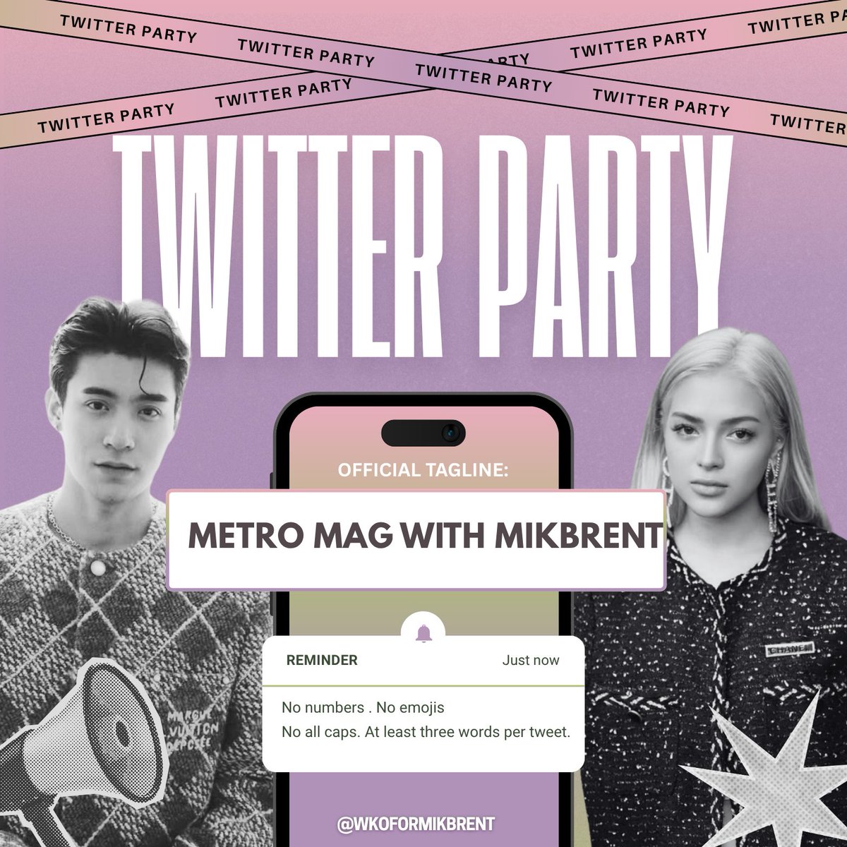 wkoformikbrent's tweet image. MENTies, tweet with us to show our full support for Mikbrent!
Be reminded of the twitter party rules.
Official Tagline: METRO MAG WITH MIKBRENT