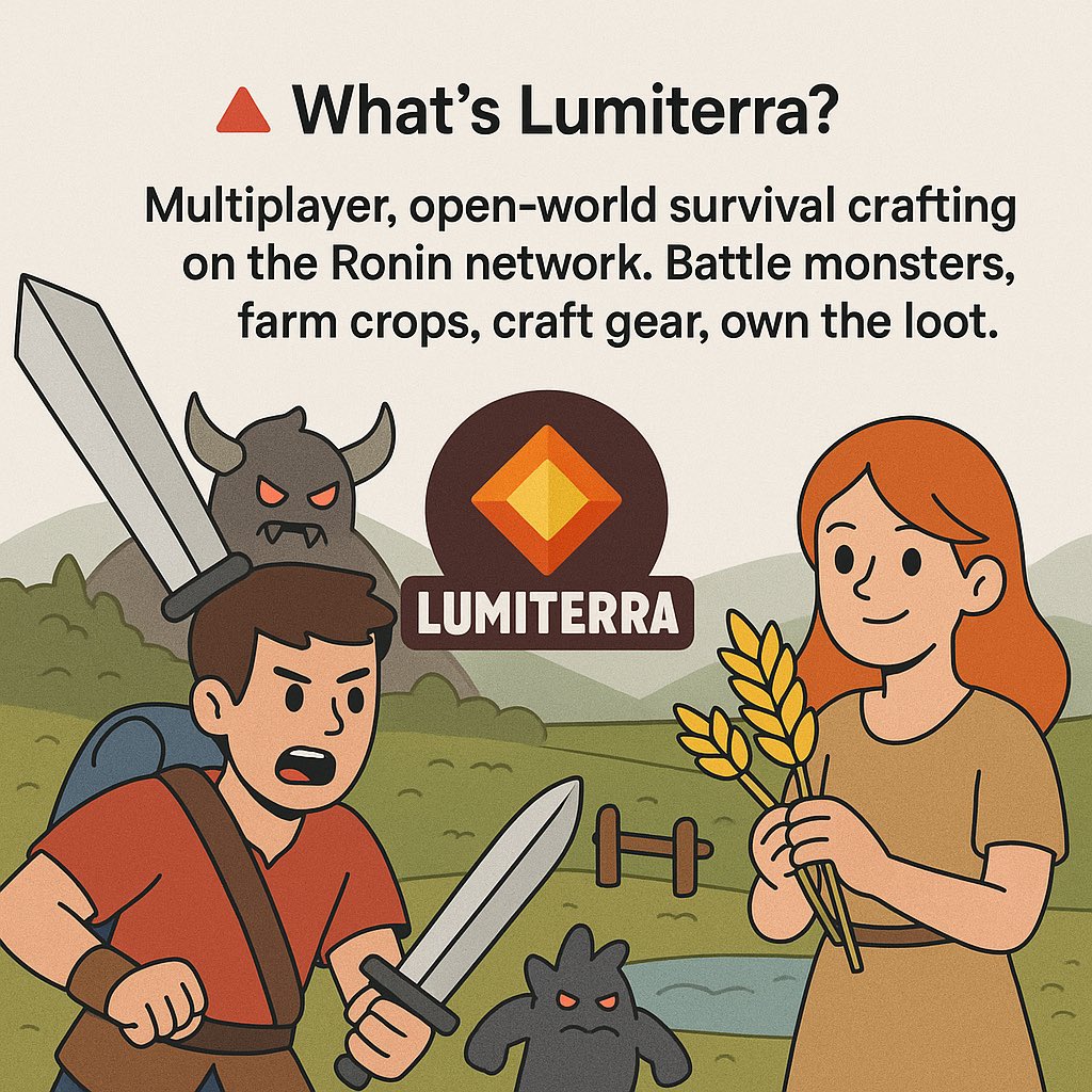 NolimitSol's tweet image. What is Lumiterra?
Lumiterra is an open-world, survival crafting MMORPG built on @Ronin_Network.
You can:
✅ Farm
✅ Battle
✅ Craft
✅ Explore
✅ Team up
✅ Trade
✅ Own your loot as NFTs
In other games, your progress dies with your account and you leave your loots behind…