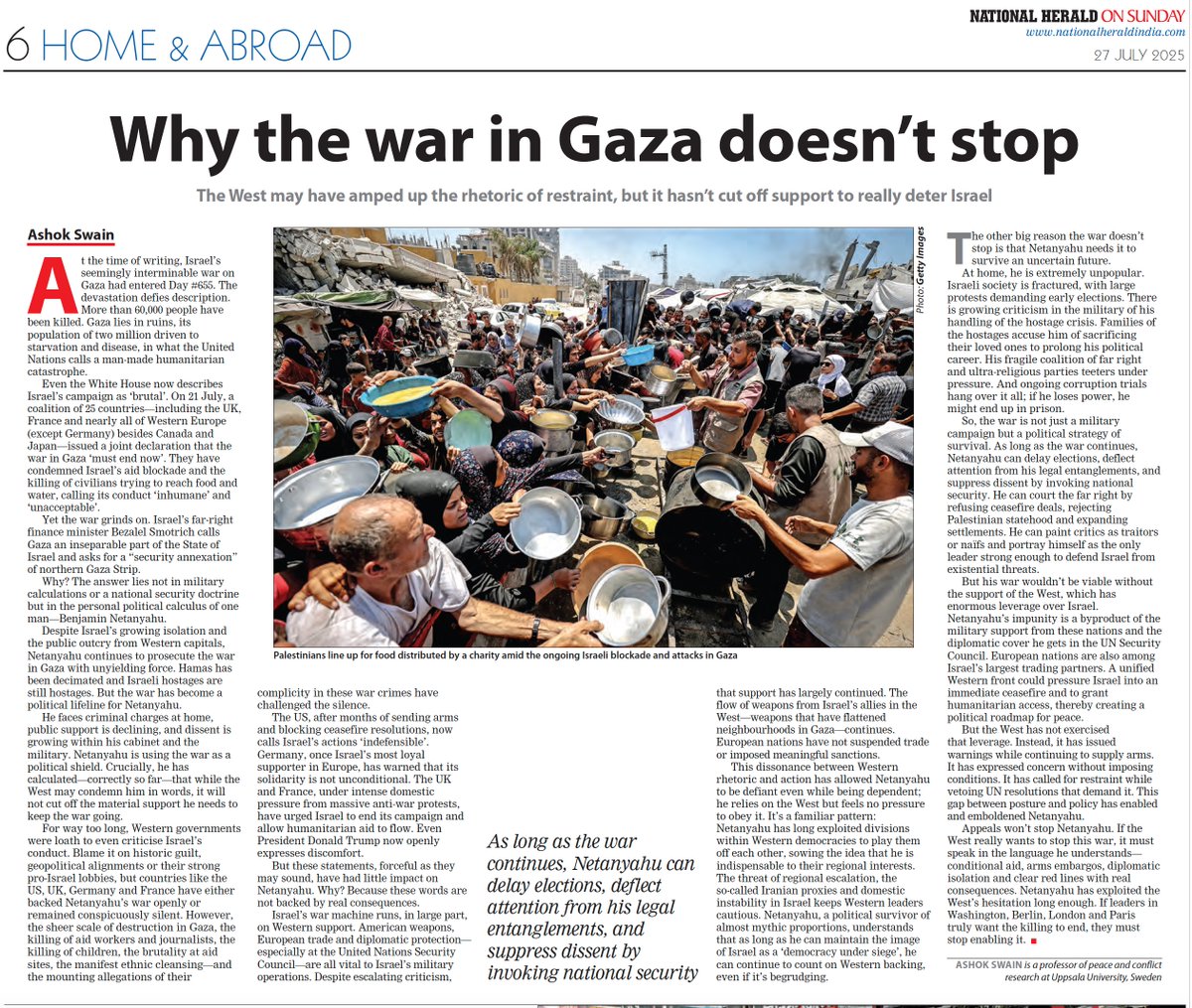 The West may be asking Netanyahu to stop the Gaza War, but he is not listening. Netanyahu needs the war to go on to survive politically. He is not responding to global appeals because he sees them as empty. #MyPiece