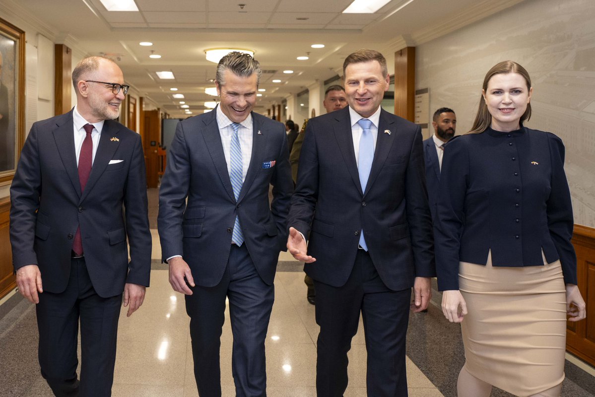 U.S. Embassy Riga (@usembassyriga) on Twitter photo 🇺🇸 At the Pentagon yesterday, <a href="/SecDef/">Secretary of Defense Pete Hegseth</a> Hegseth welcomed Latvia’s Minister of Defense <a href="/AndrisSpruds/">Andris Spruds</a> to the Pentagon, along with Estonia’s Minister of Defense Hanno Pevkur and Lithuania’s Minister of Defense Dovilė Šakalienė.
Secretary Hegseth thanked our Baltic Allies for blazing 🇺🇸 At the Pentagon yesterday, <a href="/SecDef/">Secretary of Defense Pete Hegseth</a> Hegseth welcomed Latvia’s Minister of Defense <a href="/AndrisSpruds/">Andris Spruds</a> to the Pentagon, along with Estonia’s Minister of Defense Hanno Pevkur and Lithuania’s Minister of Defense Dovilė Šakalienė.
Secretary Hegseth thanked our Baltic Allies for blazing