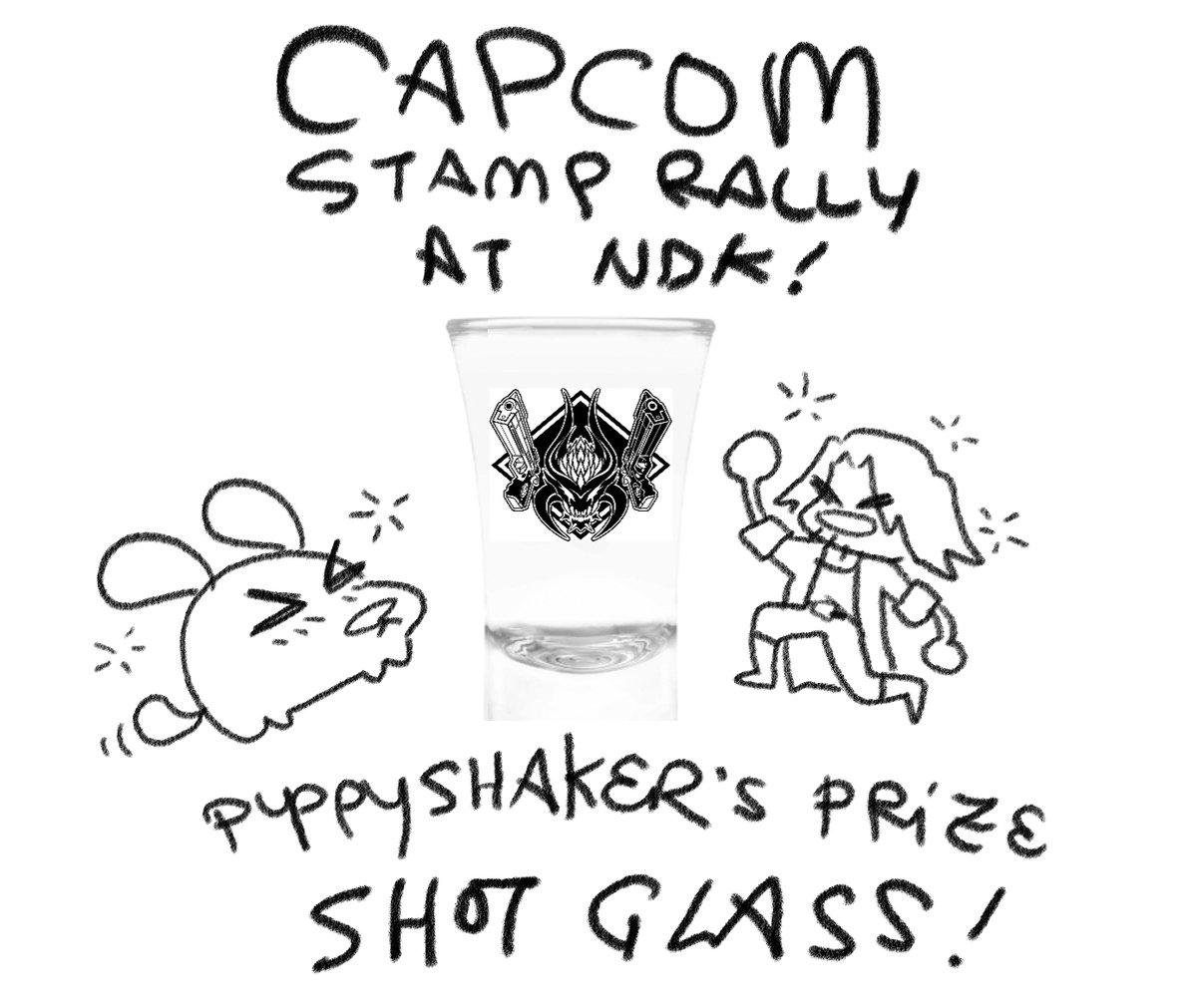 puppyShaker's tweet image. I&apos;ll be at NDK&apos;s artist alley, and I&apos;m organizing another Capcom-themed stamp rally. Here&apos;s a preview of my prize: a shot glass! #DevilMayCry #DMC