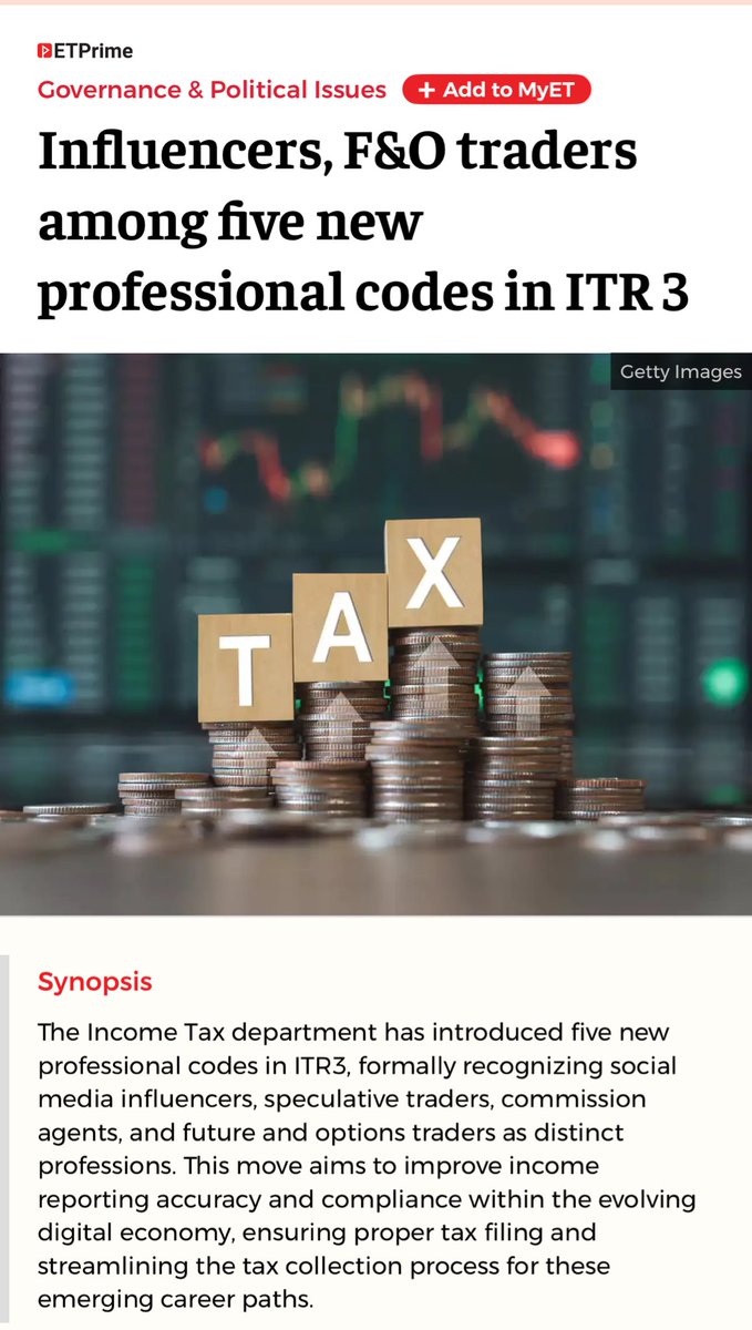 WithRitesh's tweet image. Finally, Income Tax recognises the following professions:
1. F&O Trader
2. Speculative Traders
3. Social Media Influencers