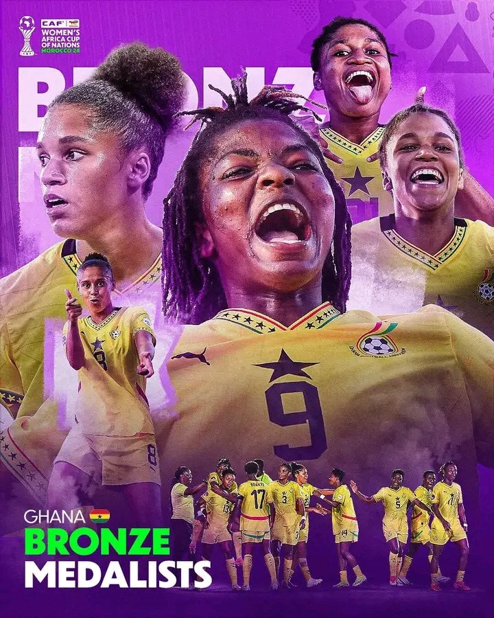 purefmsports's tweet image. FT: Ghana 馃嚞馃嚟 1 (4) - (3) 1 馃嚳馃嚘 South Africa
The Black Queens beat Banyana Banyana on penalties to win bronze in the #WAFCON2024. 馃
Congrats to Kim Lars Bjorkegren and the girls