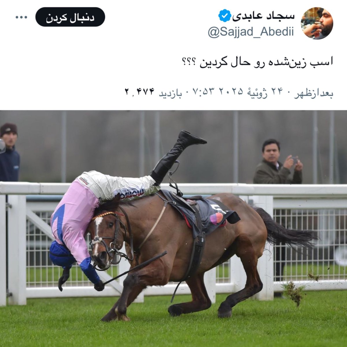SELYERBOY's tweet image. خر سواری که یکهو از پالان خر به روی زین اسب سوار شود، واژگونی عاقبتش است.