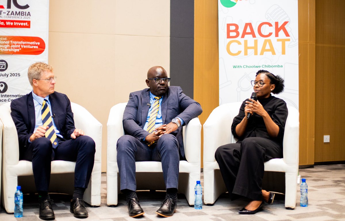 Chipokota's tweet photo. It was an honor to join esteemed colleagues from the private sector on the #BackChat live podcast  discussing how Zambia’s mining sector can power the Green Energy Revolution during ZDA’s inaugural Invest Zambia International Conference last week. #IZIC2025 #IZIC #InvestZambia #Energy #Mission300 #Mining #Zambia