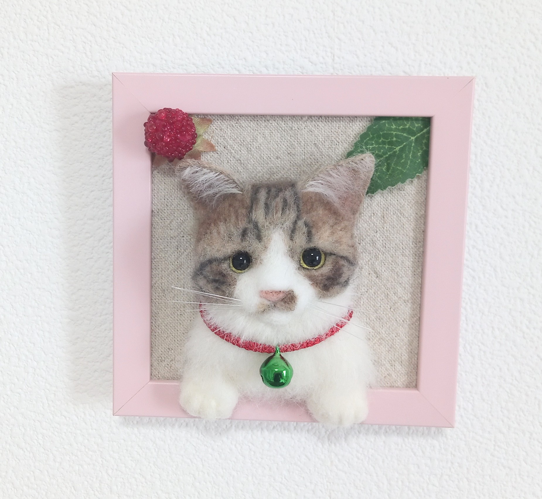 羊毛フェルト オーダー猫 k.様 koneri 羊毛フェルト フレーム猫 のオーダー 羊毛フェルト