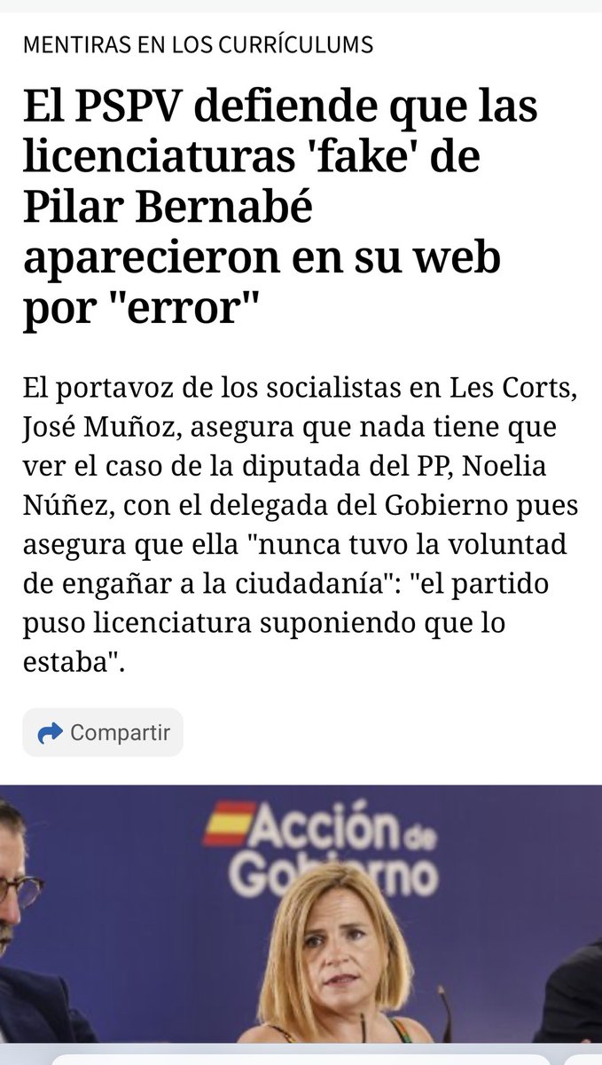 Pableraso's tweet image. El PSPV defiende que las licenciaturas 'fake' de Pilar Bernabé aparecieron en su web por "error"
Mentirosos, hipócritas y sinvergüenzas como siempre
@PSOEValencia
