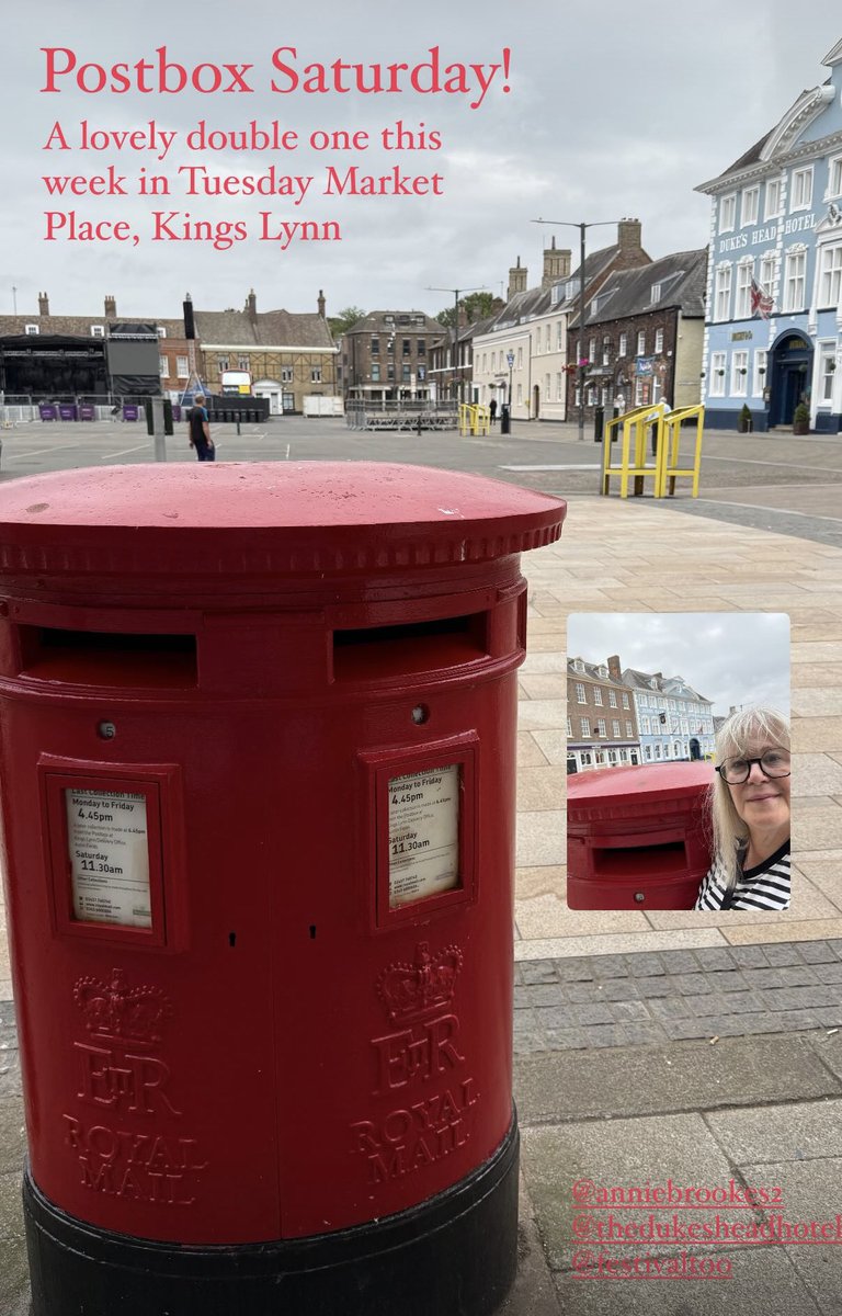 A lovely double Post Box this week in Tuesday Market Place, Kings Lynn, Norfolk
#postboxsaturday #postboxesofinstagram #pillarbox #doublepillarbox #tuesdaymarketplace #kingslynn #norfolk #dukeshead #festivaltoo #anniebrookes2