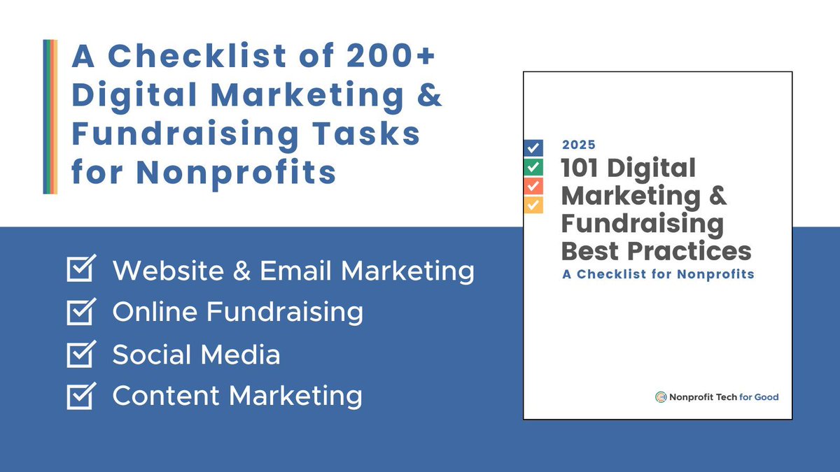 nonprofitorgs's tweet image. This checklist of 200+ digital marketing and fundraising tasks will help your nonprofit get organized and implement the best practices featured in 101 Marketing & Fundraising Best Practices for Nonprofits: buff.ly/smzFIC3 ✅✅✅