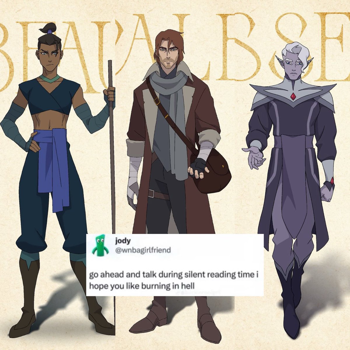 thematronsraven's tweet image. All I’m saying is that Caleb, Beau and Essek have a book club and sometimes Jester joins just to talk about Tusk Love, even if it isn’t the book they read for that meeting